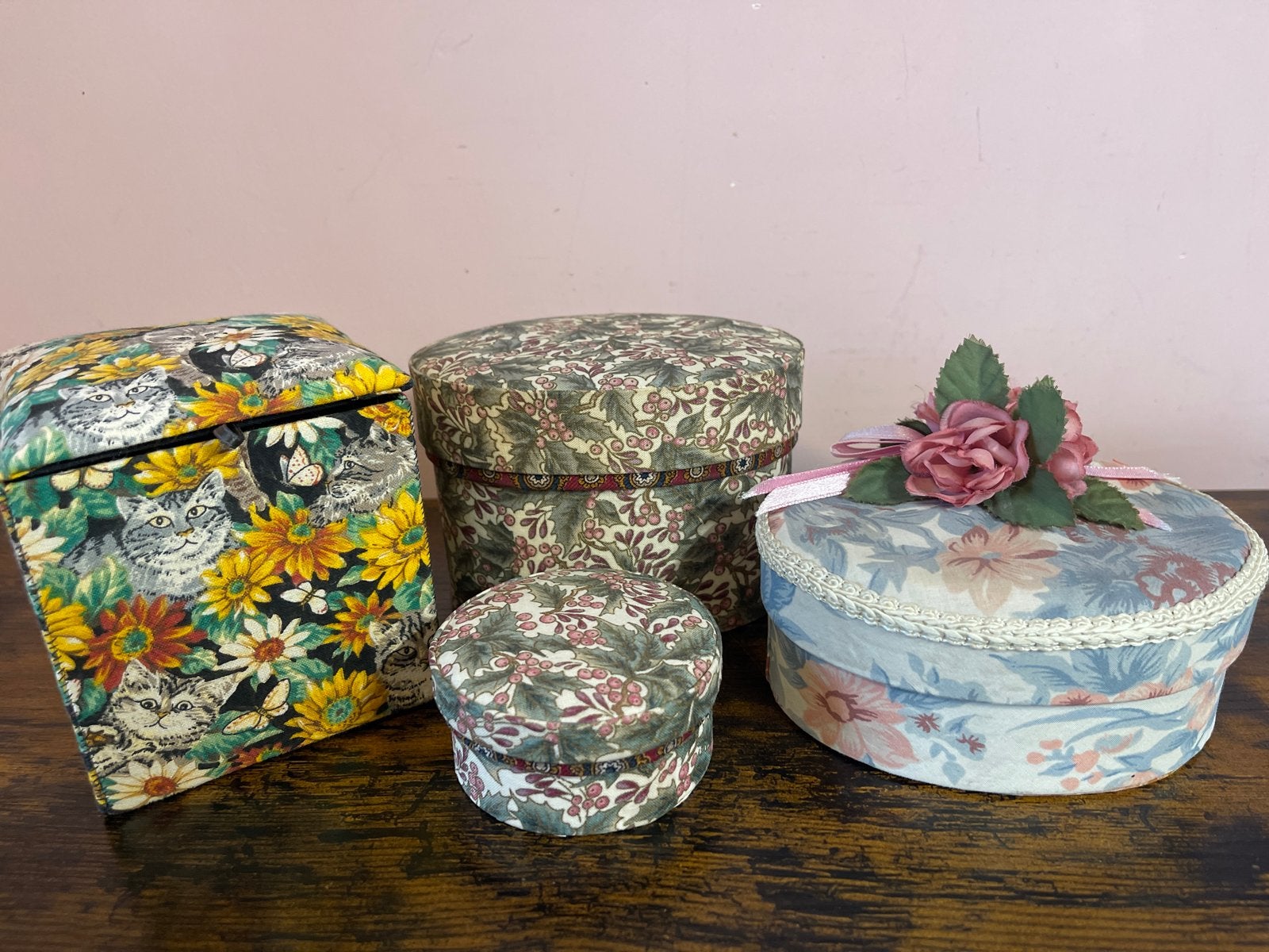 Vintage stoffen dozen - Katten & Bloemen, Ophalen of Verzenden