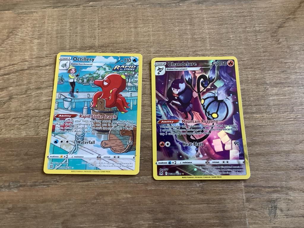 Pokémon kaarten: Octillery en Chandelure, Ophalen, Zo goed als nieuw, Meerdere kaarten