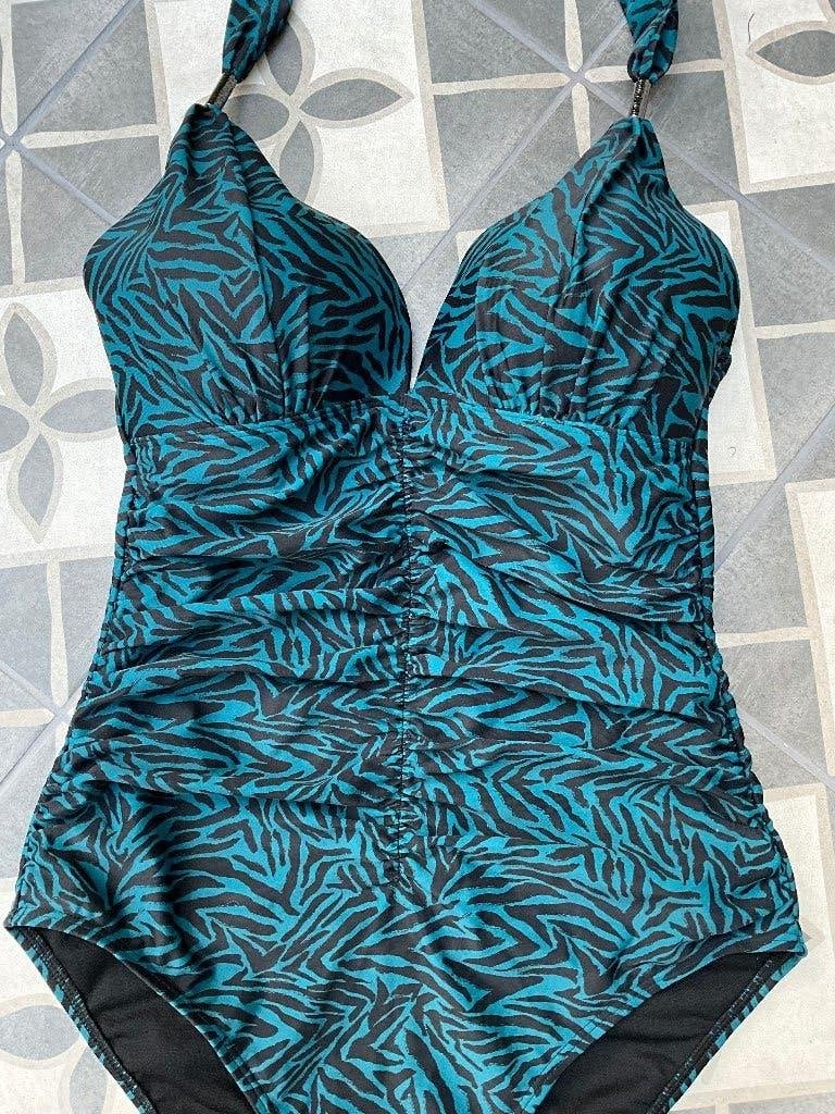 BEACHWAVE corrigerend halter badpak Zwart/Blauw Maat 38, Blauw, Nieuw, Badpak, Ophalen of Verzenden
