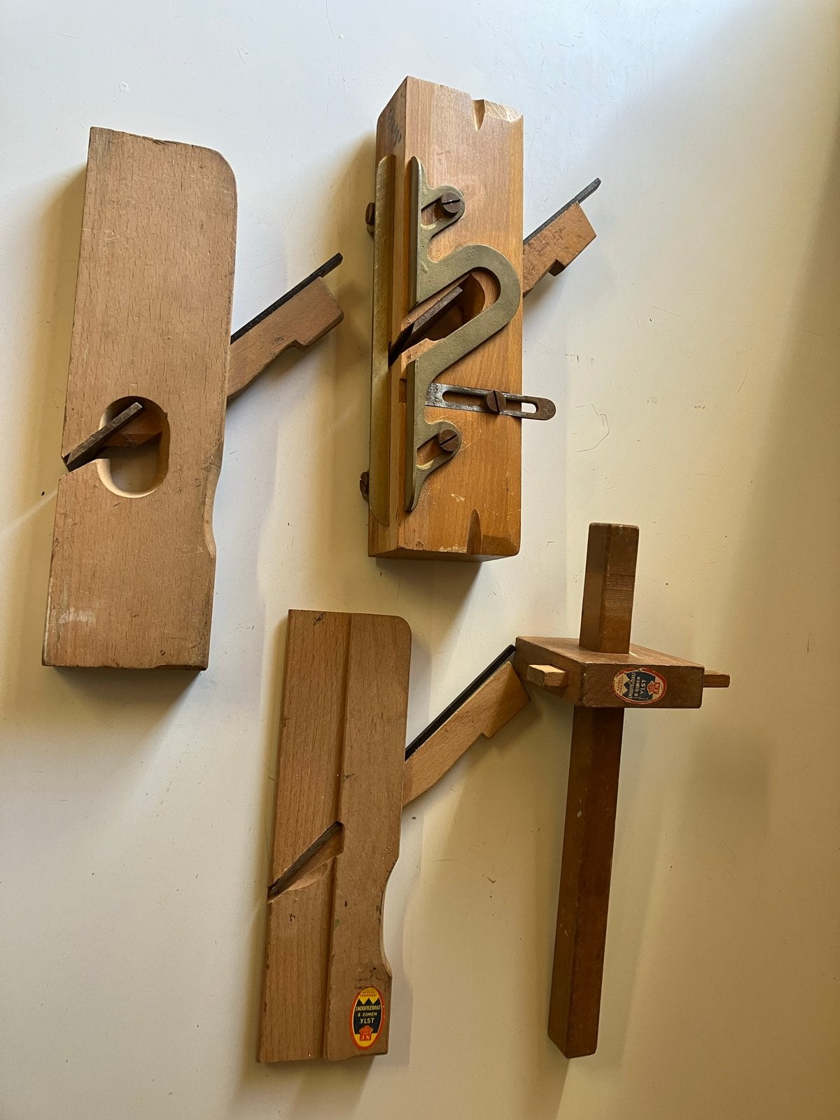 Set van 3 vintage houten schaven en meetgereedschap, Ophalen of Verzenden