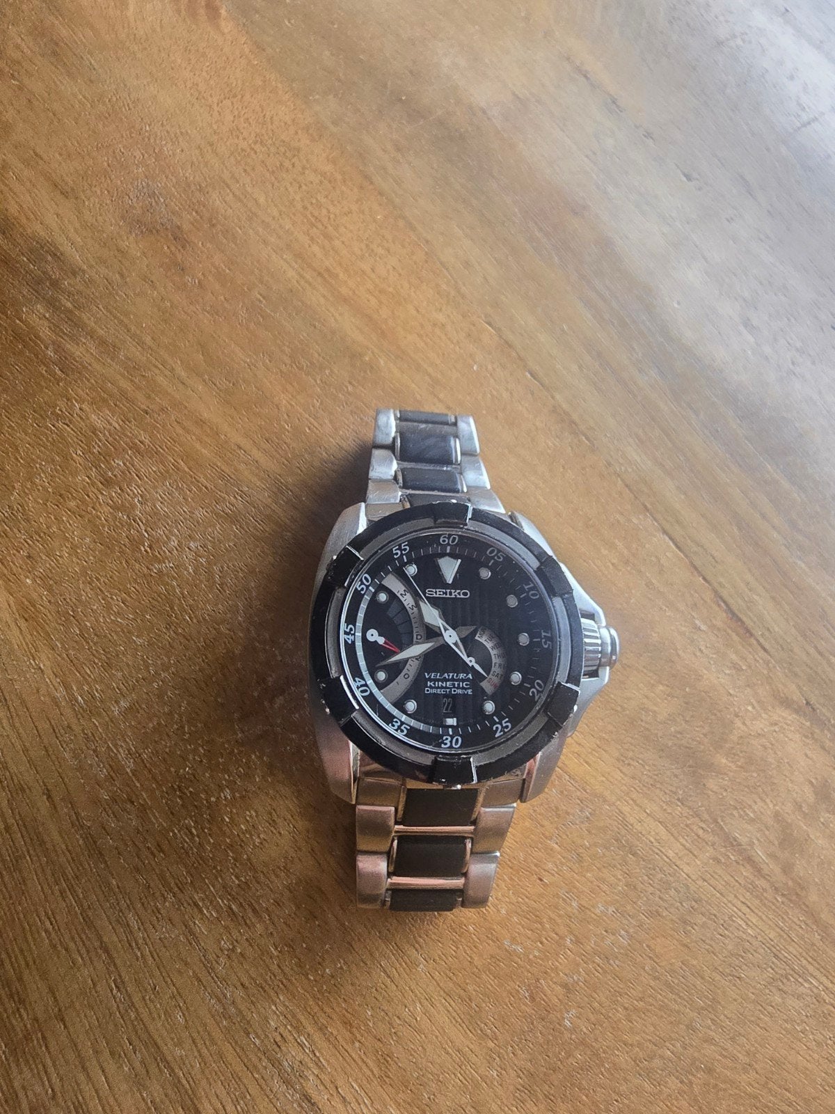 Seiko Velatura Kinetic Herenhorloge - Zilver/Zwart, Staal, Polshorloge, Ophalen of Verzenden, Zo goed als nieuw
