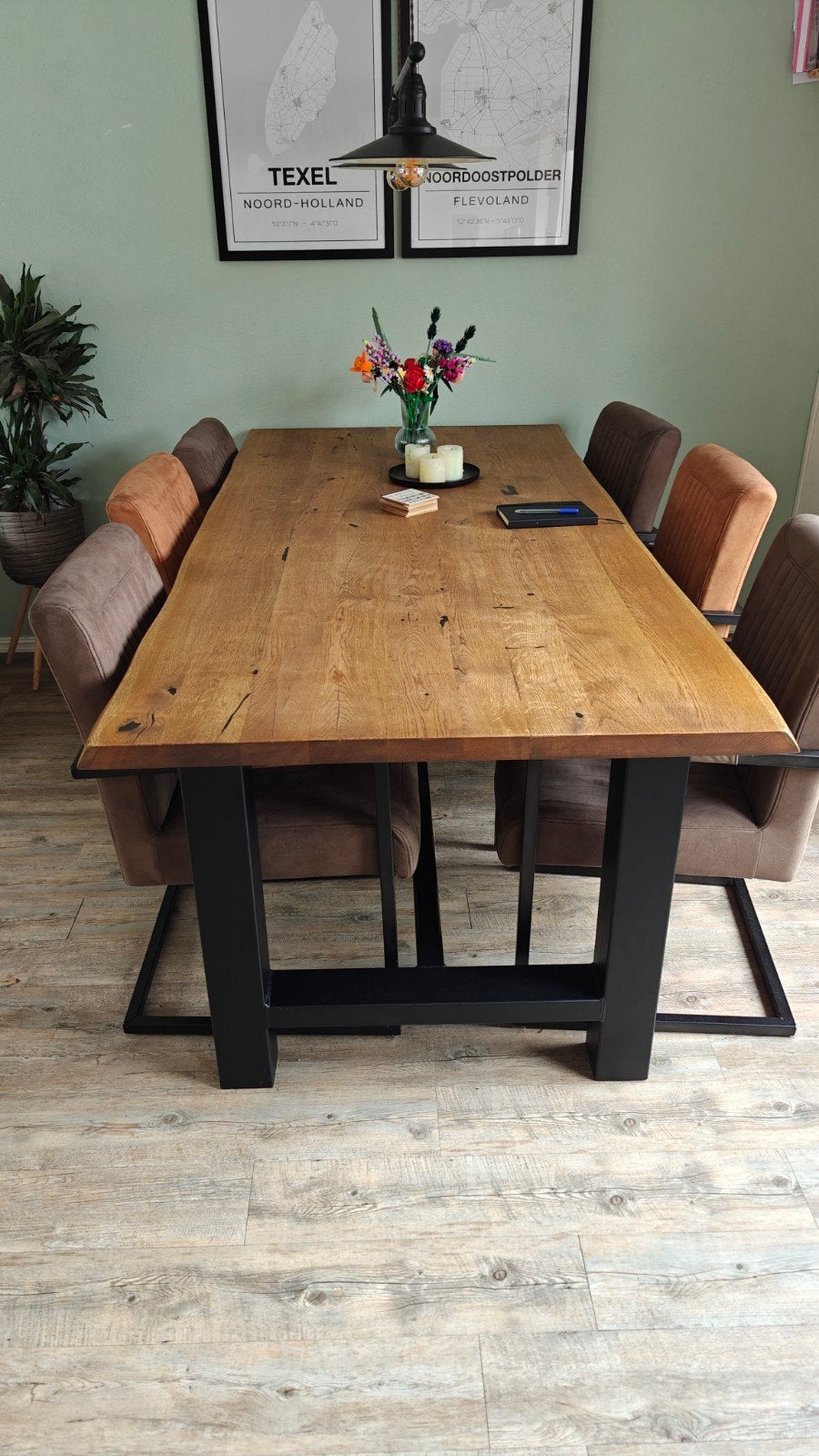 Boomstamtafel van Massief eikenhout (220x100), Huis en Inrichting, Tafels | Eettafels, Gebruikt, 100 tot 150 cm, Eikenhout, 200 cm of meer