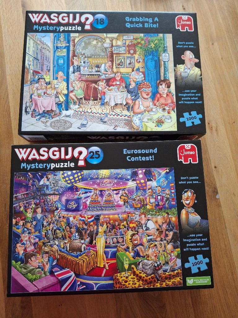 Puzzels, wasgij nr 18 en 25, Ophalen, 500 t/m 1500 stukjes, Zo goed als nieuw, Legpuzzel