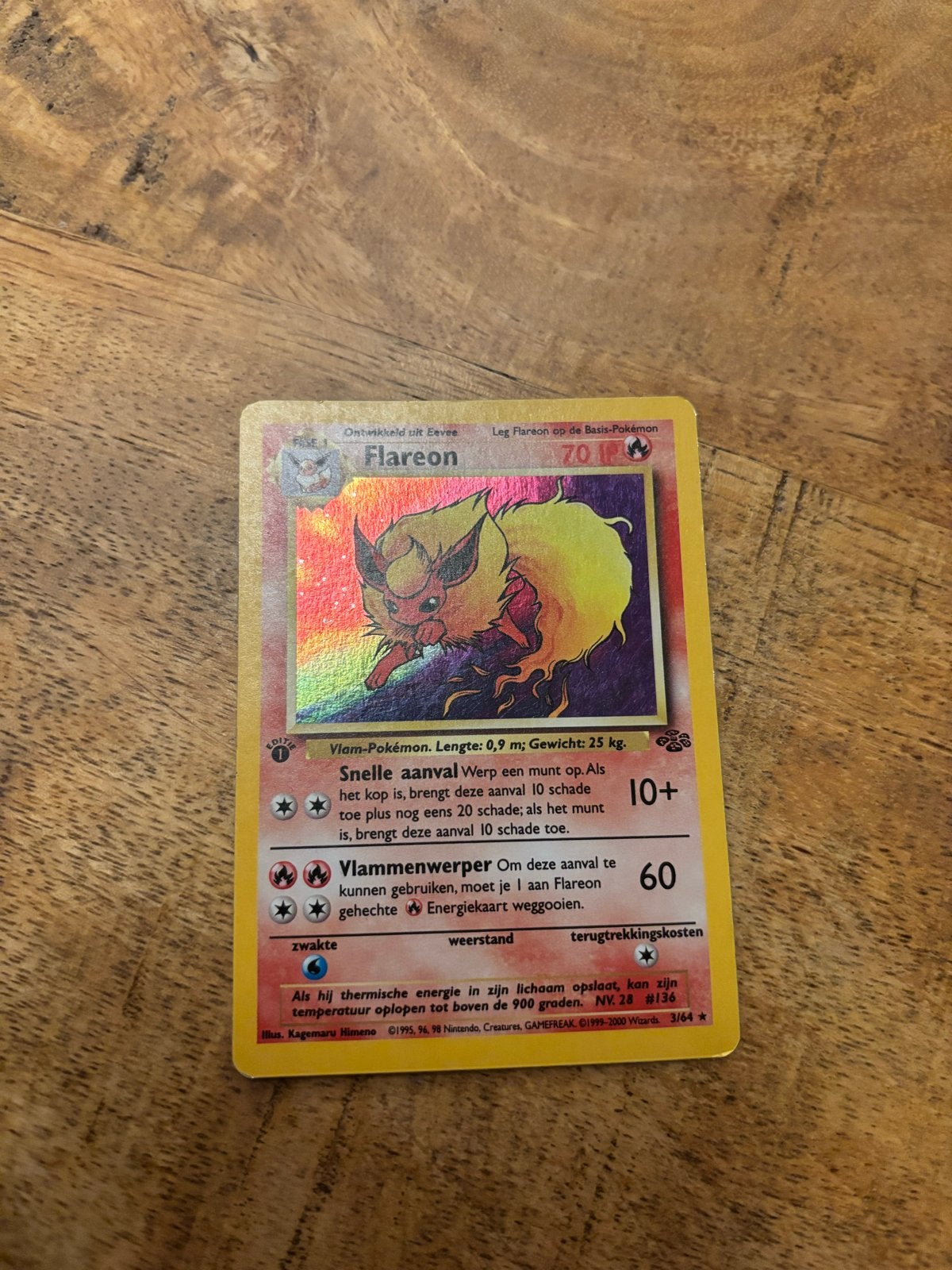 Pokémon Flareon 3/64 Jungle Set Holo First Edition, Hobby en Vrije tijd, Ophalen of Verzenden, Gebruikt, Losse kaart, Foil