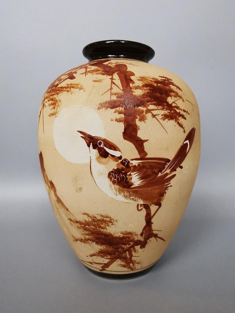Art deco keramiek vaas met nachtegaal ? Japans of Frans info, Antiek en Kunst, Antiek | Keramiek en Aardewerk, Verzenden