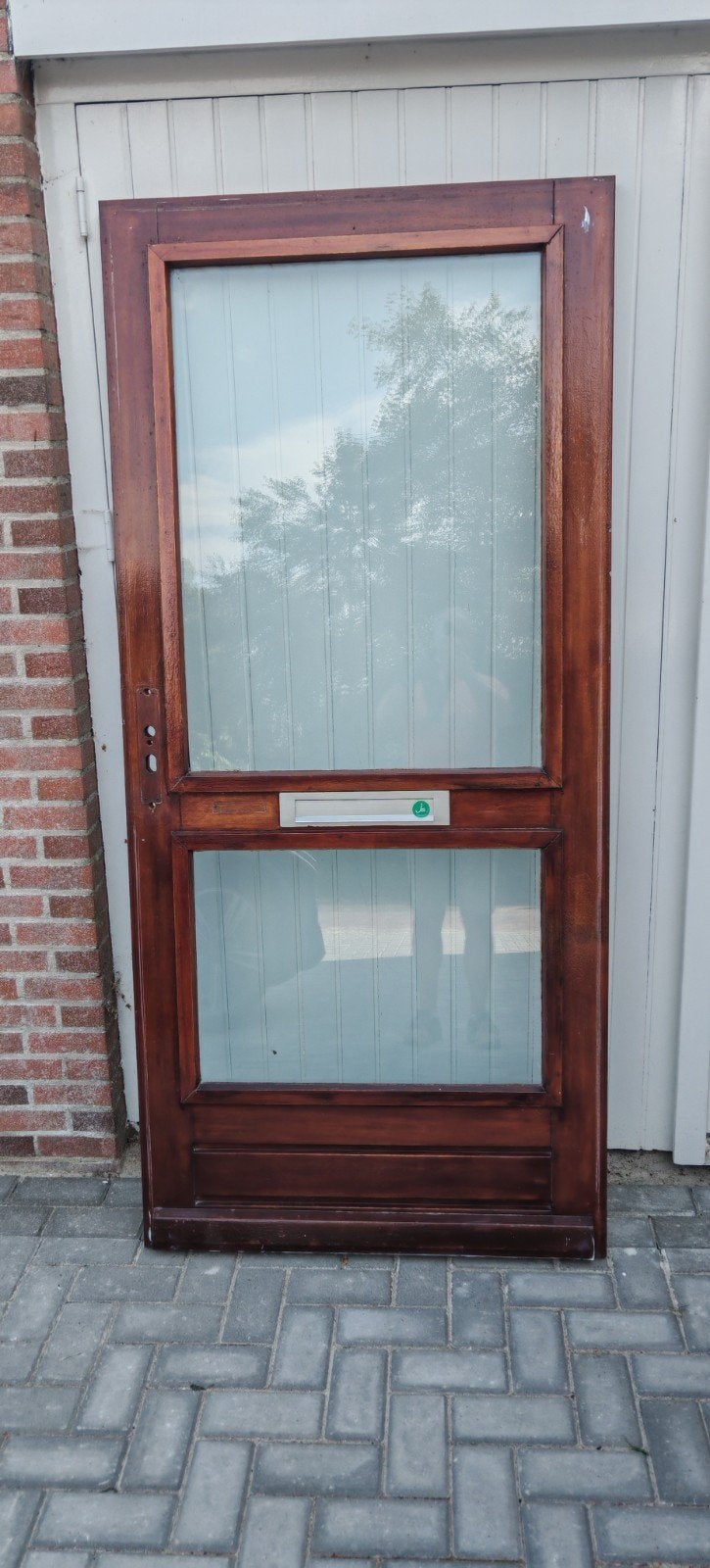 Hard houten voordeur met dubbelglas en brievenbus, Ophalen, Gebruikt, 80 tot 100 cm, Buitendeur