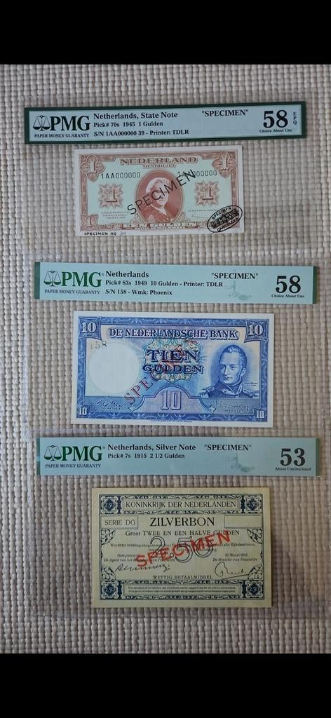 3 x specimen gulden biljet, Ophalen of Verzenden