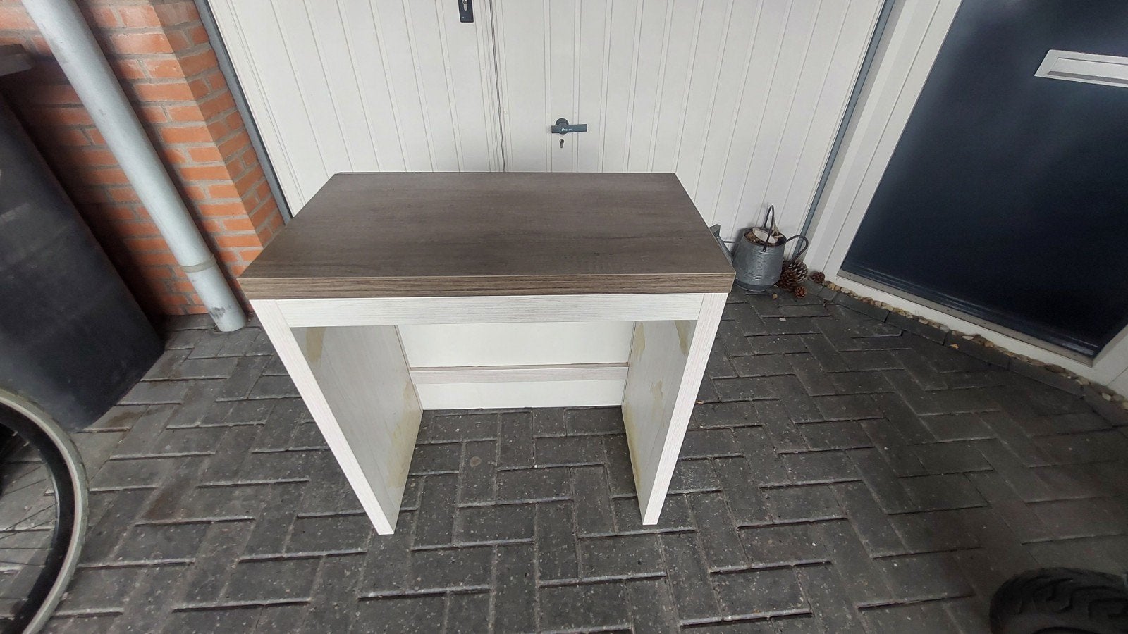 Compacte bijzettafel/sidetable - Wit met bruintint houtnerf, Ophalen, Gebruikt, 50 tot 100 cm, Eigen