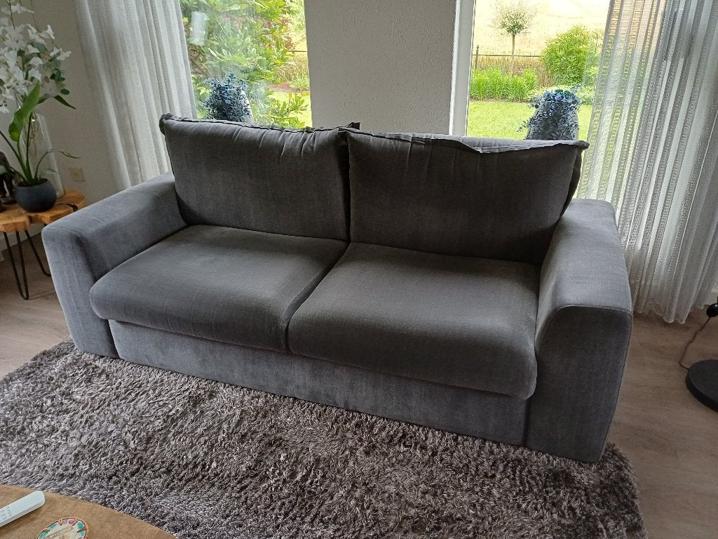 Comfortabele grijze bank - 200 cm breed, zeer goede staat, Ophalen, Gebruikt, Driepersoons, 75 tot 100 cm