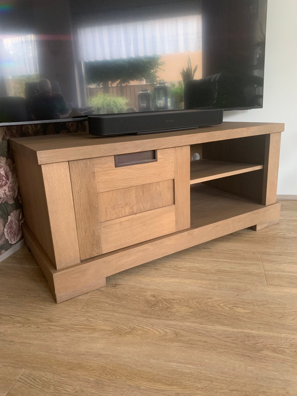 TV kast grijs eiken, Ophalen, Gebruikt, 100 tot 150 cm, Eikenhout