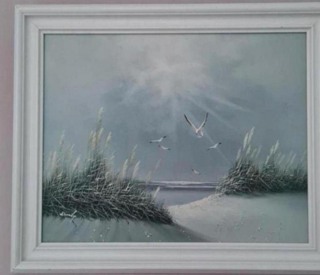 Olieverf schilderij duinen/zee/strand, Antiek en Kunst, Kunst | Schilderijen | Klassiek, Ophalen