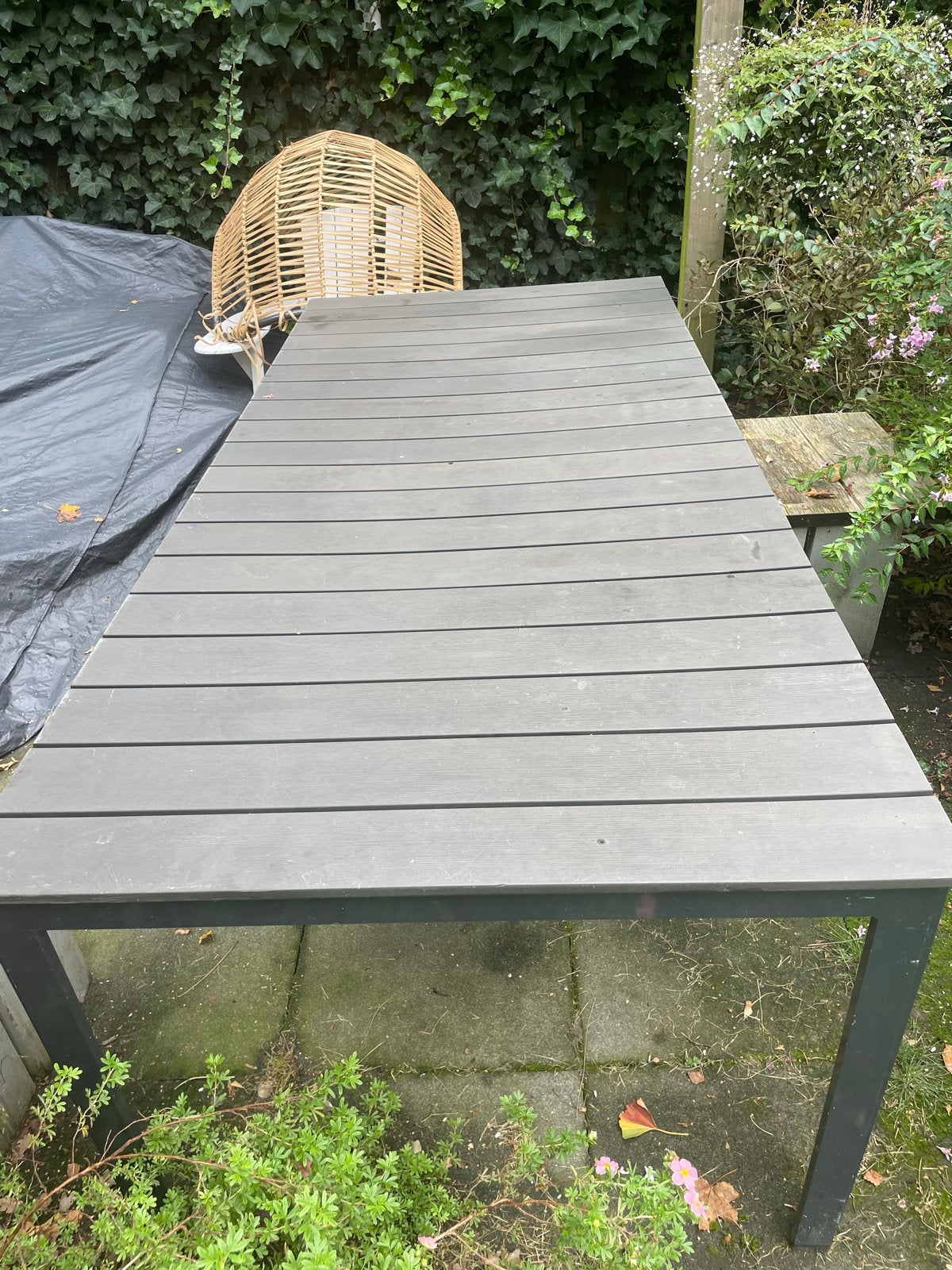 Grote tuintafel - Grijs - Rechthoekig, Ophalen, Gebruikt, Rechthoekig, Kunststof
