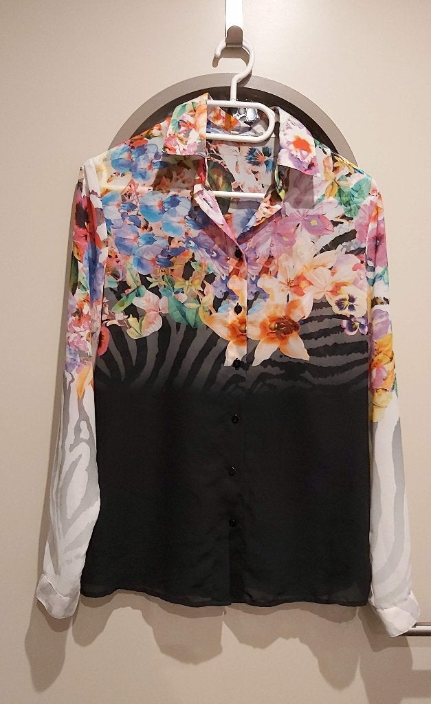 Piu & Piu, blouse, M, Italiaans design, blikvanger!, Ophalen of Verzenden, Zo goed als nieuw, Maat 38/40 (M), Meerkleurig