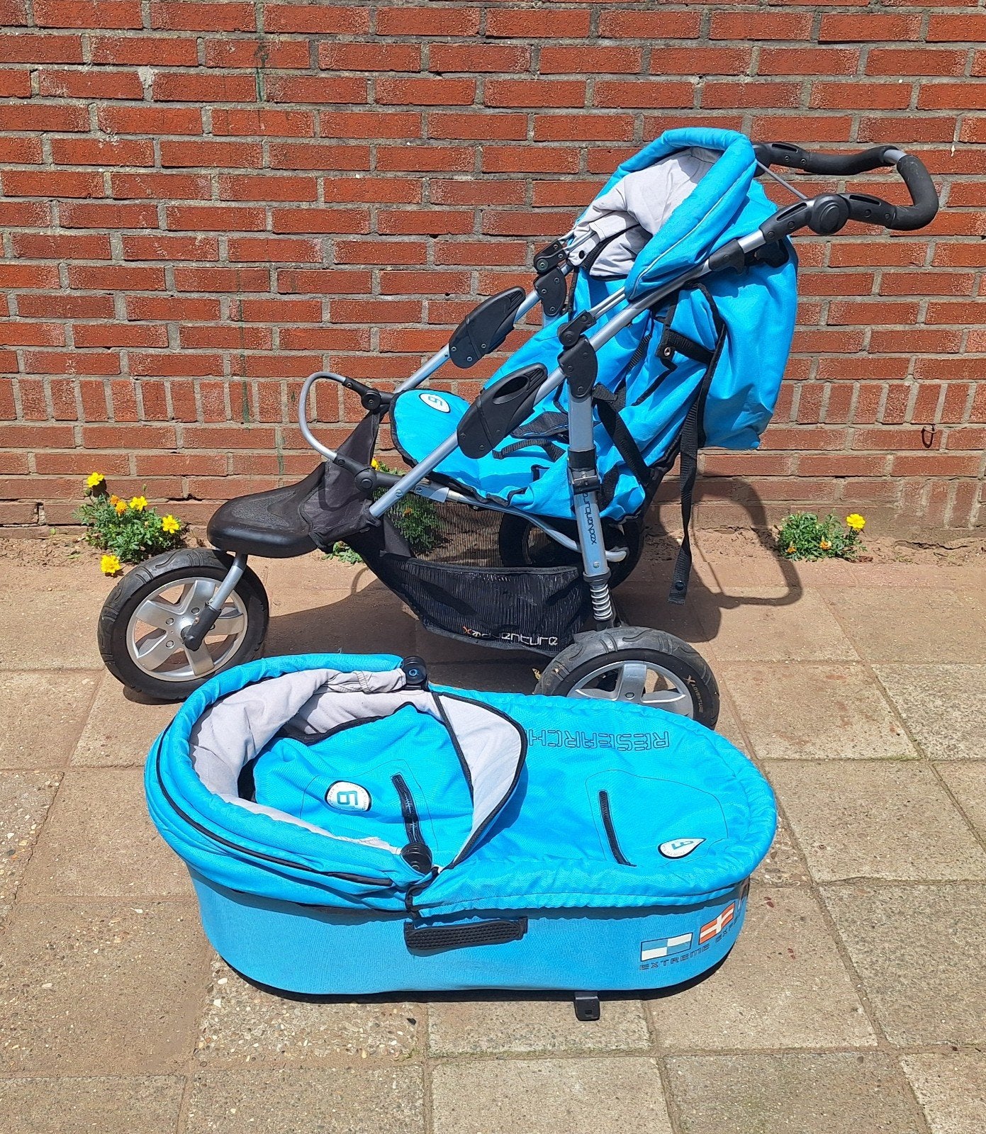 X-Adventure Kinderwagen met Reiswieg - Blauw, Ophalen, Gebruikt, Overige merken, Verstelbare duwstang