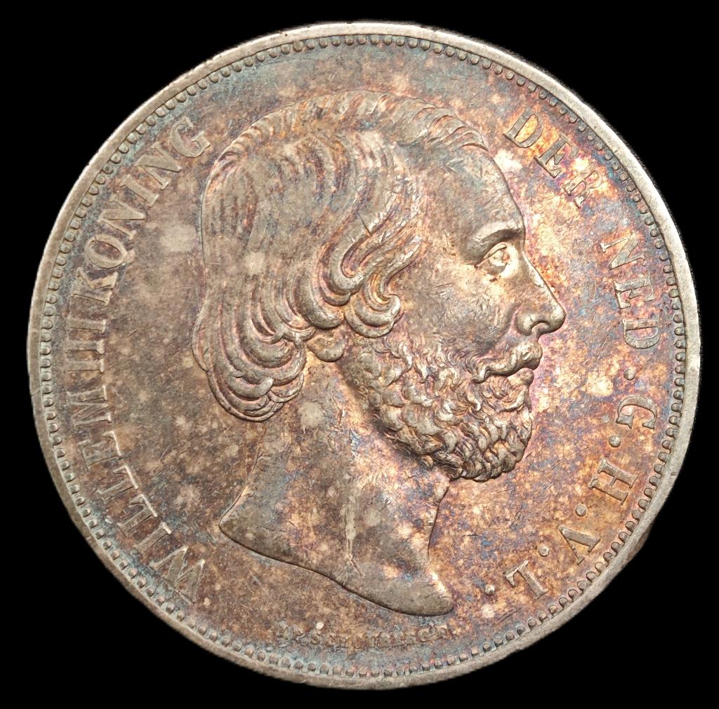 1867 Rijksdaalder Willem 3 Prachtig Donker/Gouden Patina, Postzegels en Munten, Munten | Nederland, Koning Willem III, Verzenden