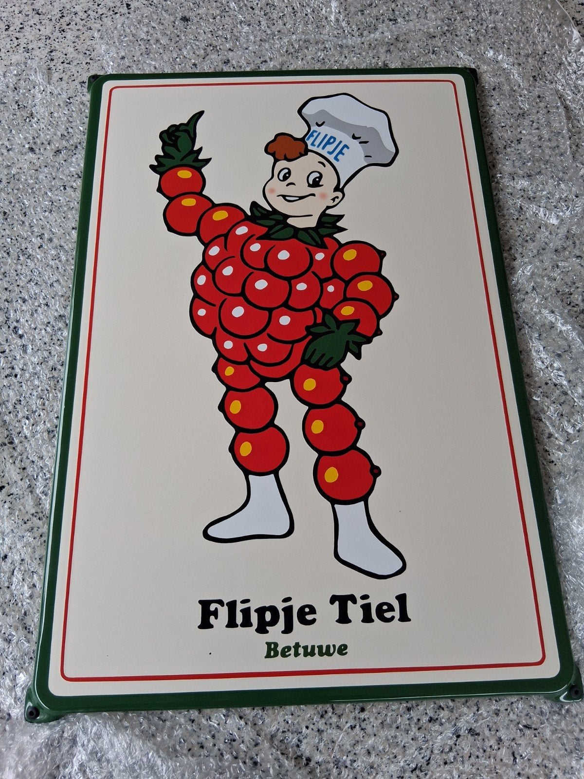 Emaille reclamebord Flipje Tiel Betuwe, Verzamelen, Ophalen of Verzenden, Zo goed als nieuw, Reclamebord