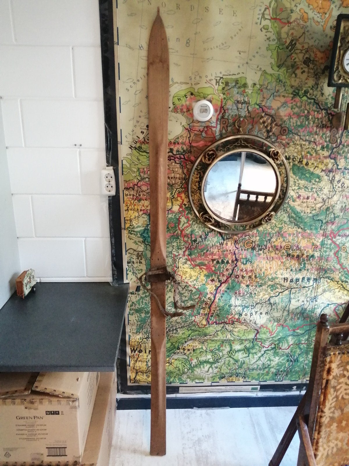 antieke houten ski rond 1930 mooie geleefde staat 190 cm., Ophalen