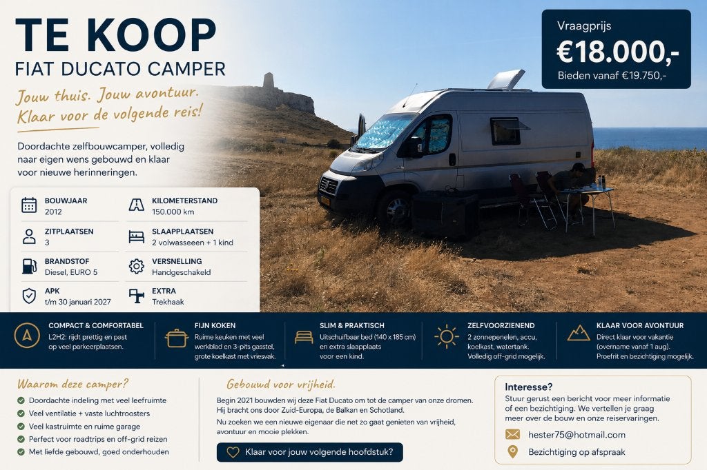 Fiat Ducato L2H2 Zelfbouwcamper | Direct klaar voor vakantie, Caravans en Kamperen, Campers, Buscamper of Camperbus, Koelkast