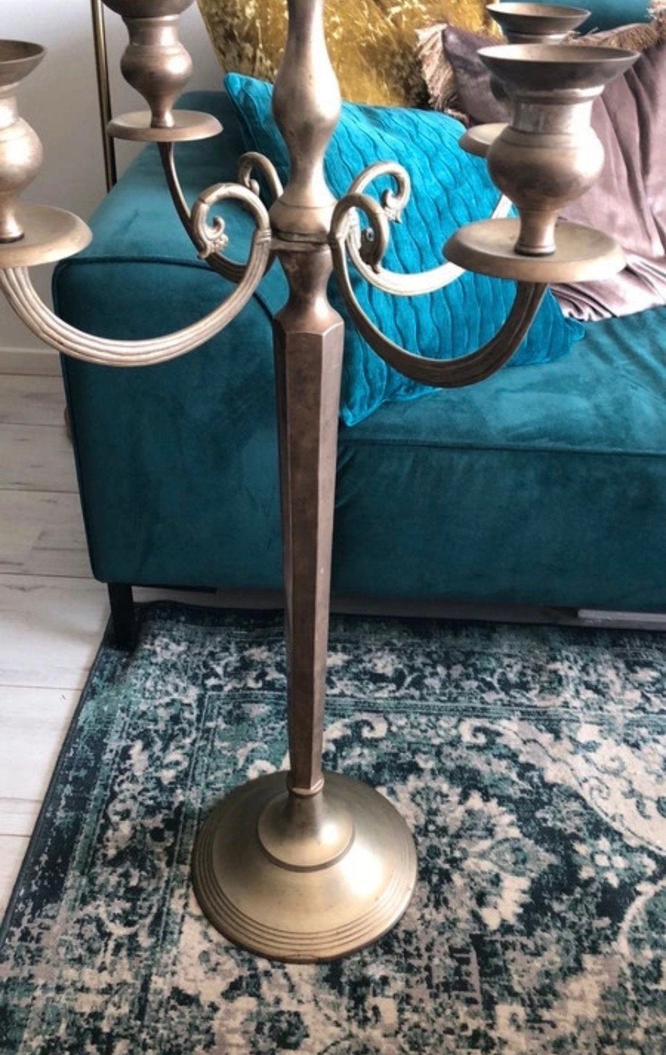 96 cm hoog Zilver kleurige kandelaar voor 5 kaarsen, Ophalen, Zilver