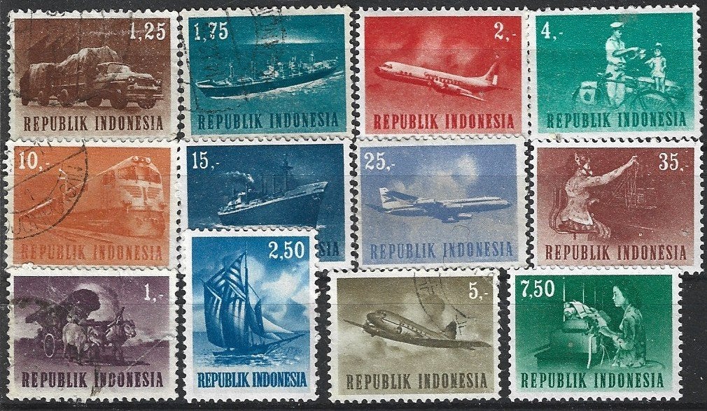 Ind 55 - 1964 -  Indonesie/Transport/12 zegels, Ophalen of Verzenden, Gestempeld, Zuidoost-Azië