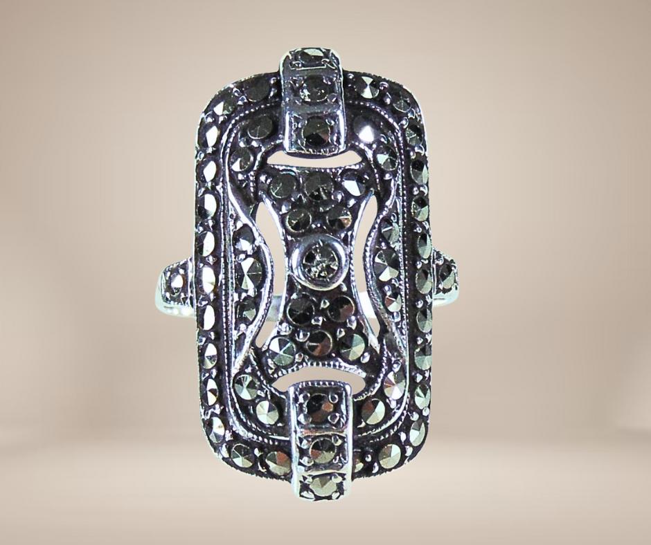 Schitterende zilveren grote ART DECO markasiet ring M17,3!, Sieraden, Tassen en Uiterlijk, Ringen, Verzenden, Zo goed als nieuw