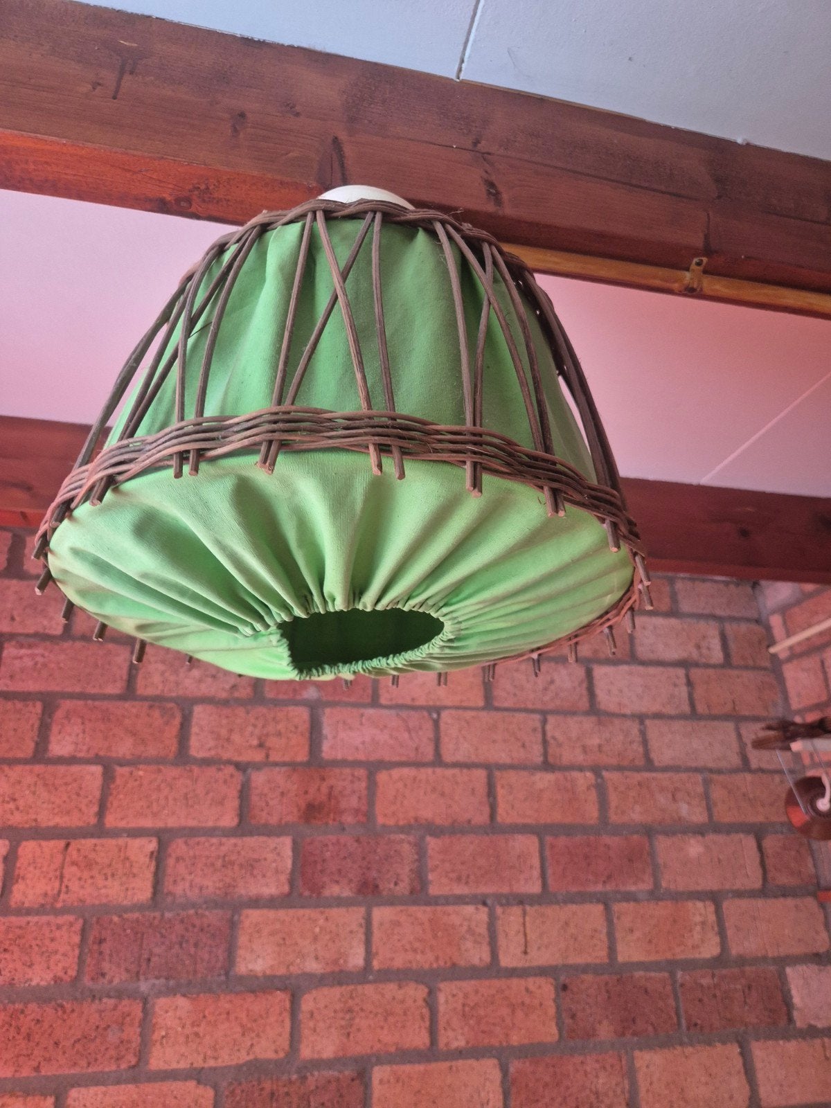Hanglampen 3 stuks rood groen geruit, Gebruikt, Natuurlijk materiaal, Vintage, Groen