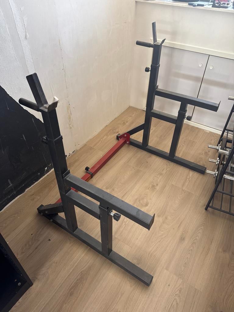 Verstelbaar Squatrek / Halterrek voor Krachttraining, Ophalen, Gebruikt, Benen, Fitnessbank