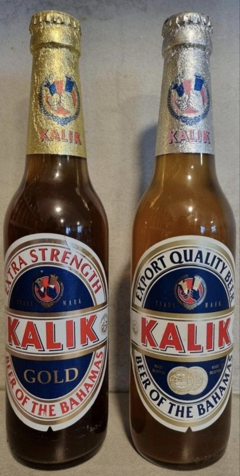 Vintage Bahama's set: Kalik (Gold & Export) - ~'89-'93, Verzamelen, Biermerken, Zo goed als nieuw, Flesje(s), Overige merken, Ophalen of Verzenden