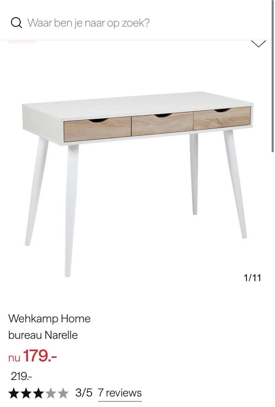 Wehkamp Home bureau Narelle - Wit/Hout, Gebruikt, Ophalen of Verzenden, Overige merken, Computerbureau