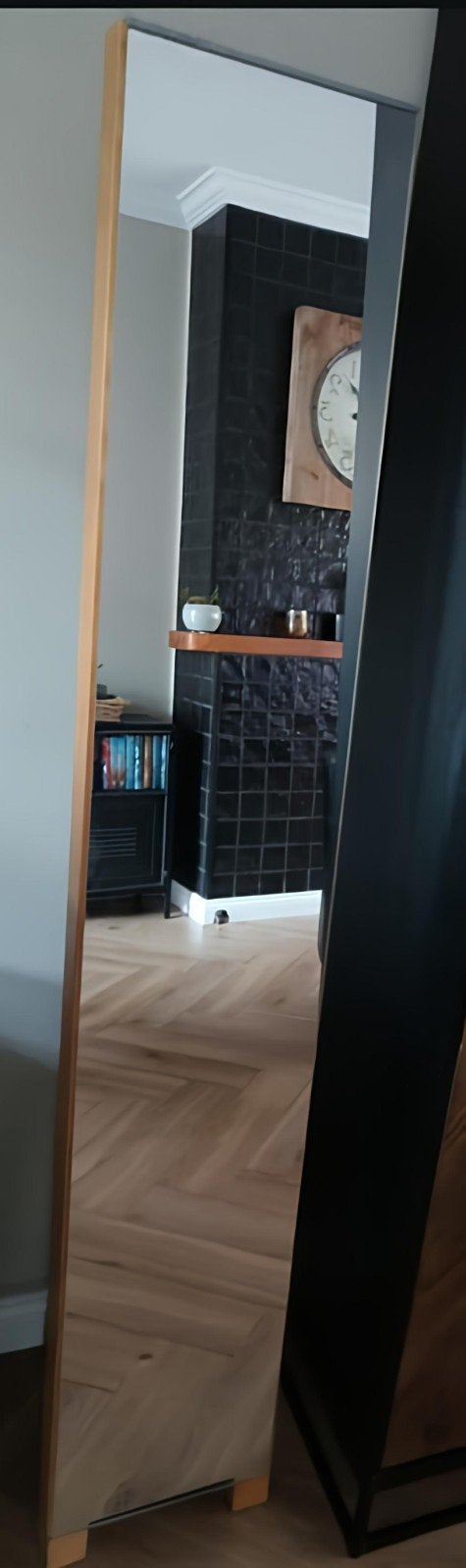 Mooie grote passpiegel met houten frame, Ophalen, Zo goed als nieuw, Rechthoekig, 150 tot 200 cm