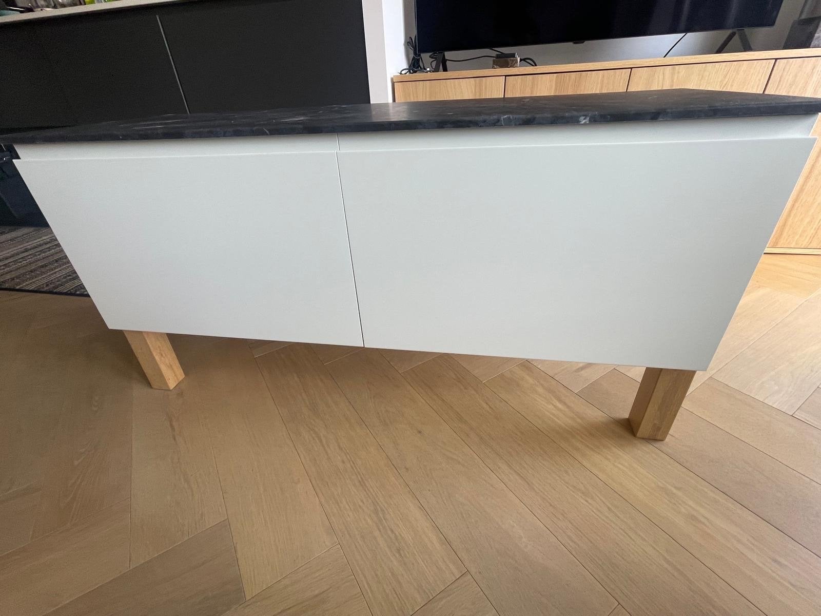 IKEA Besta TV-meubel wit 120cm breed met marmerlook blad, Ophalen, 100 tot 150 cm, Zo goed als nieuw, Minder dan 100 cm