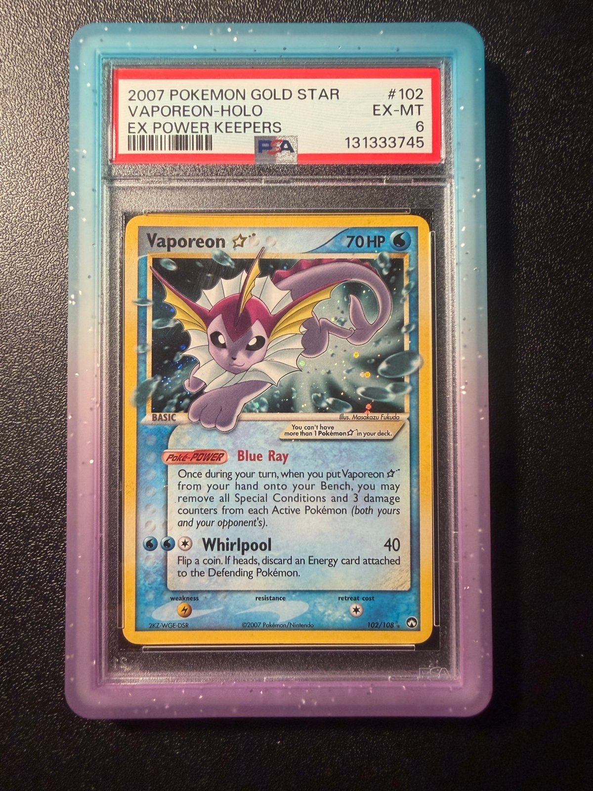 Vaporeon Gold Star PSA 6 - EX Power Keepers Pokémon Kaart, Ophalen of Verzenden, Gebruikt, Losse kaart, Foil