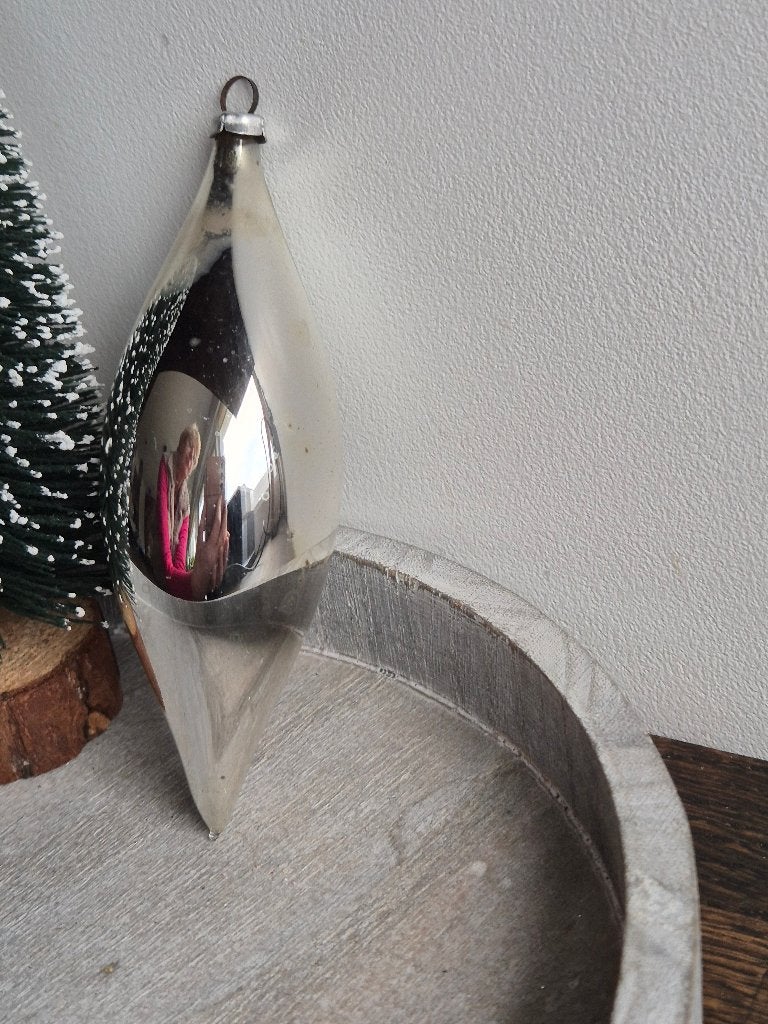 Vintage kerstbal pegel zilver 564, Diversen, Kerst, *, Gebruikt, *, Ophalen of Verzenden