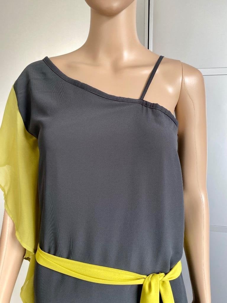 F256 Eksept mt XS/S=34/36 tuniek blouse top jurk grijs/geel, Geel, Ophalen of Verzenden, Zo goed als nieuw, Eksept