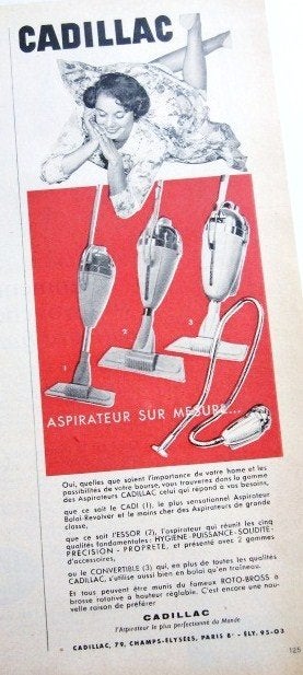 3 vintage advertenties reclames Cadillac stofzuiger 1958-59, Verzamelen, Merken en Reclamevoorwerpen, Ophalen of Verzenden, Gebruikt