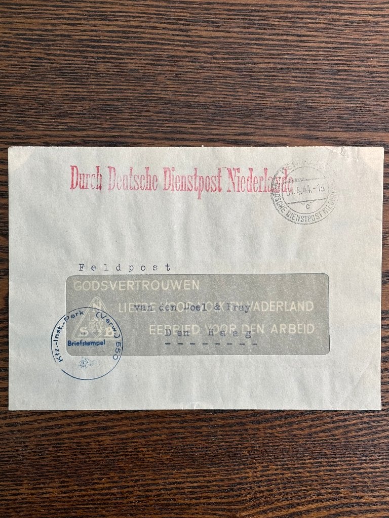 Poststuk Duitse Dienstpost NL in WO2, feldpost NSB ,Den Haag, Verzenden, Envelop