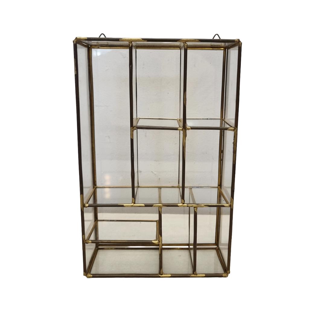 Hollywood Regency wandkastje glas en messing, Ophalen of Verzenden
