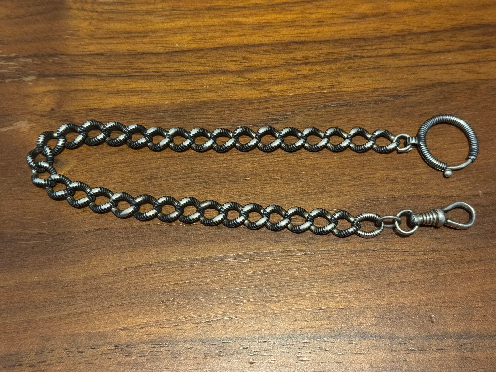 Antiek zilveren victoriaans horloge ketting niello, Ophalen of Verzenden, Zilver, Overige typen