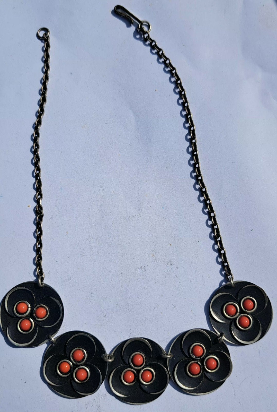 Vintage Zilveren Ketting met Koraal, Gebruikt, Ophalen of Verzenden, Met edelsteen, Zilver
