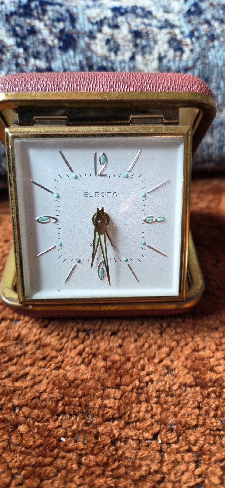 Vintage Europa reiswekker in etui 40'/50', Antiek en Kunst, Antiek | Klokken, Ophalen of Verzenden