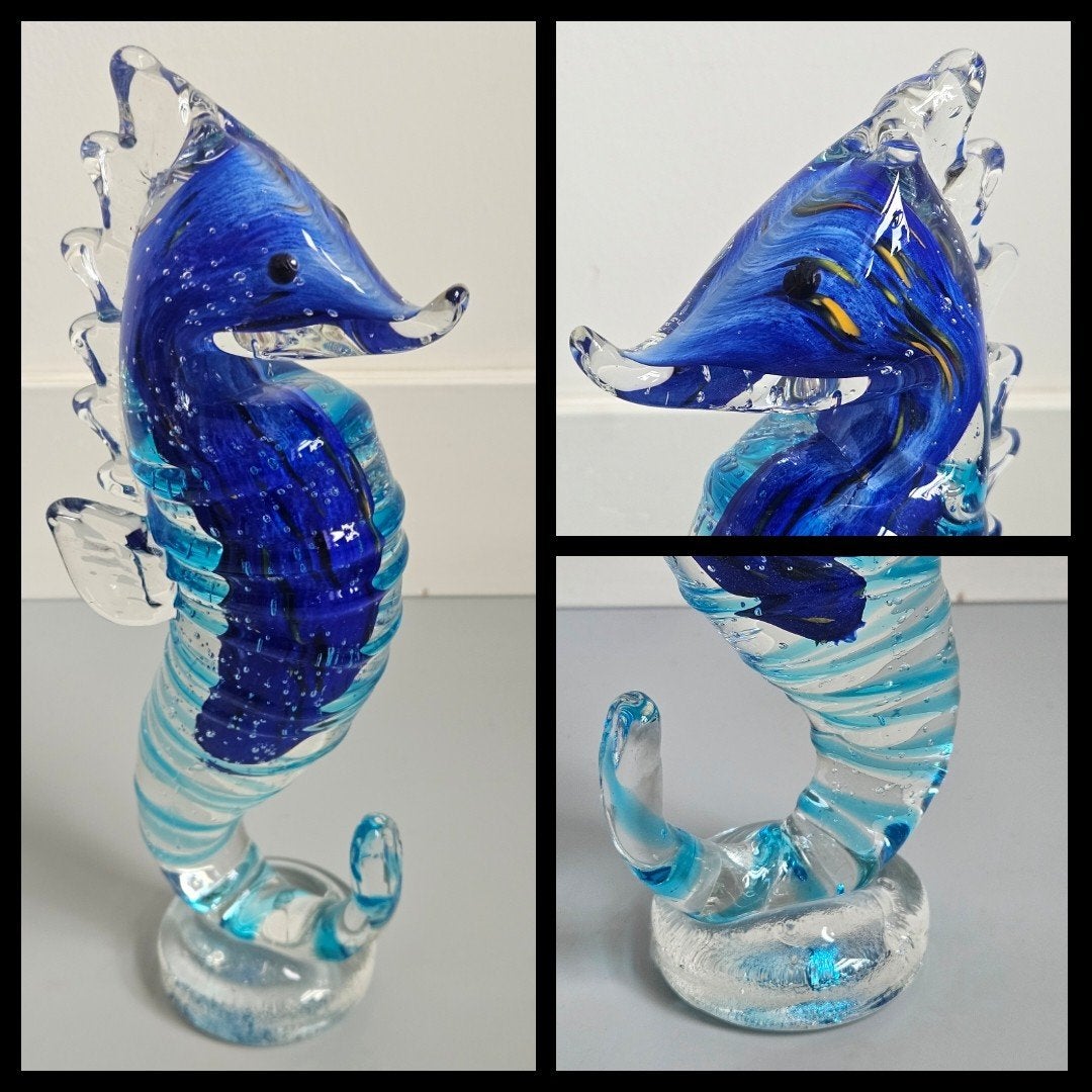 Murano stijl glazen sculptuur van een zeepaardje,  24 cm., Antiek en Kunst, Glas, Meerkleurig, Ophalen of Verzenden, Beeld