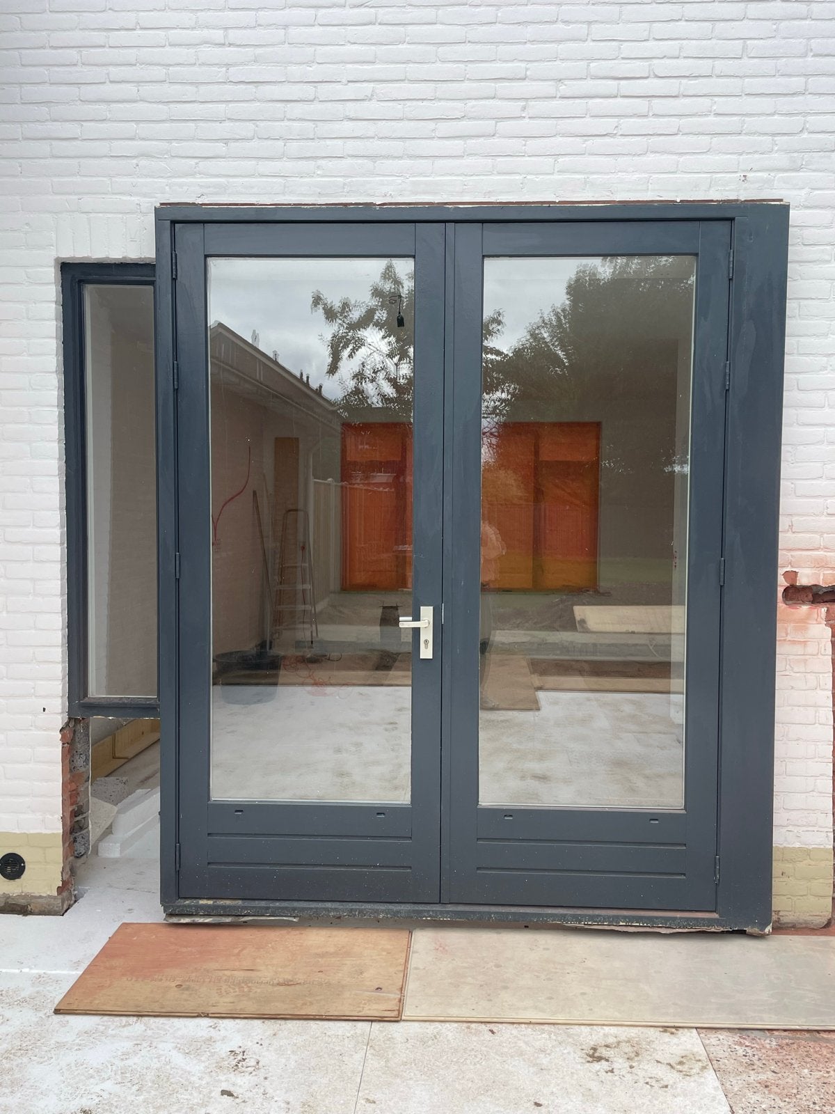Houten Meranti tuindeuren met HR glas (2115x2600mm), Ophalen, Gebruikt, Buitendeur, Hout