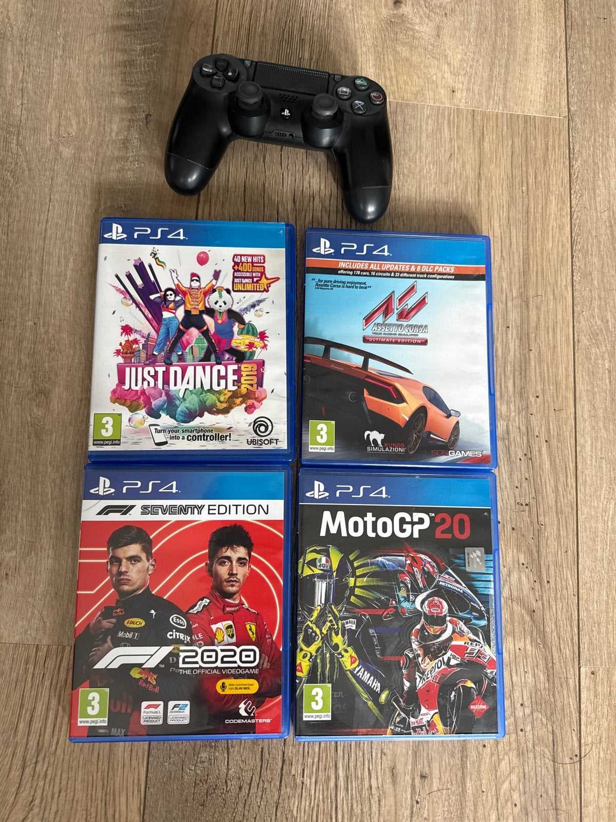 PS4 games en controller: Just Dance, F1 2020, MotoGP 20, Gebruikt, Racen en Vliegen, Eén computer, Ophalen of Verzenden