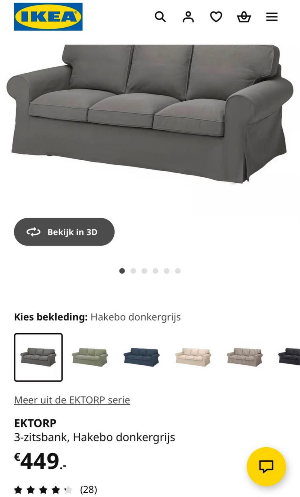 3-zitsbank, Hakebo grijs IKEA Morgen op halen voor €90, Ophalen, 90 cm, Tweepersoons, Zo goed als nieuw