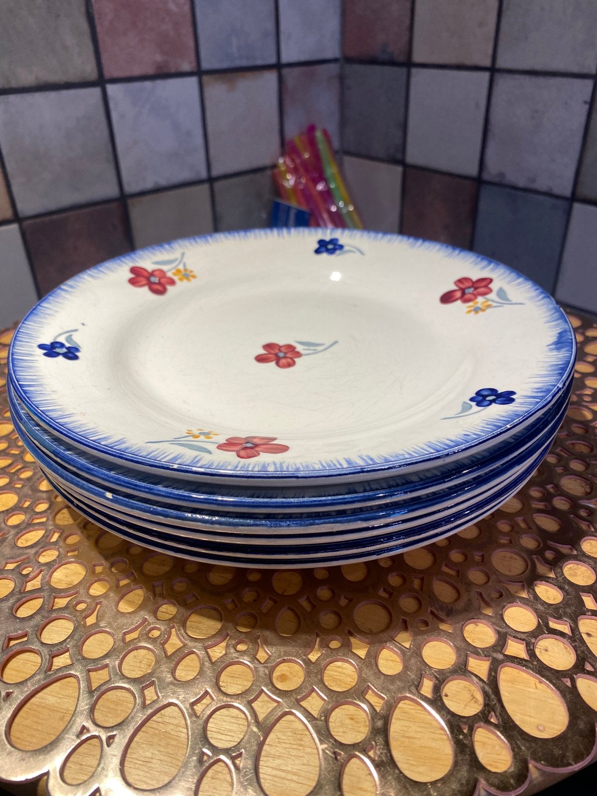 Digoin Sarreguemines,6 vintage/antieke ontbijtborden , 23 cm, Ophalen of Verzenden