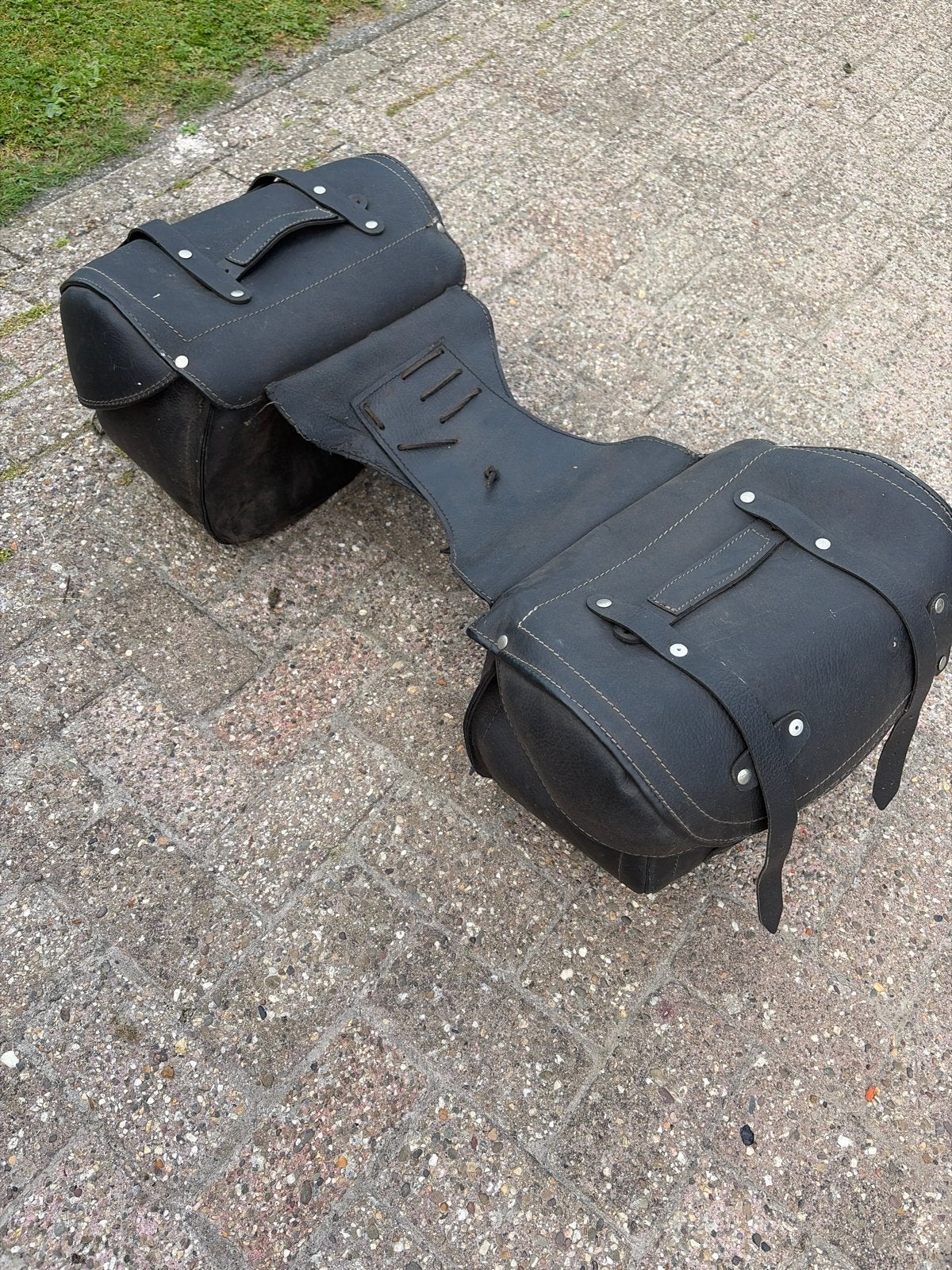 Zwarte leren motorfiets zadeltassen, Ophalen of Verzenden, Gebruikt