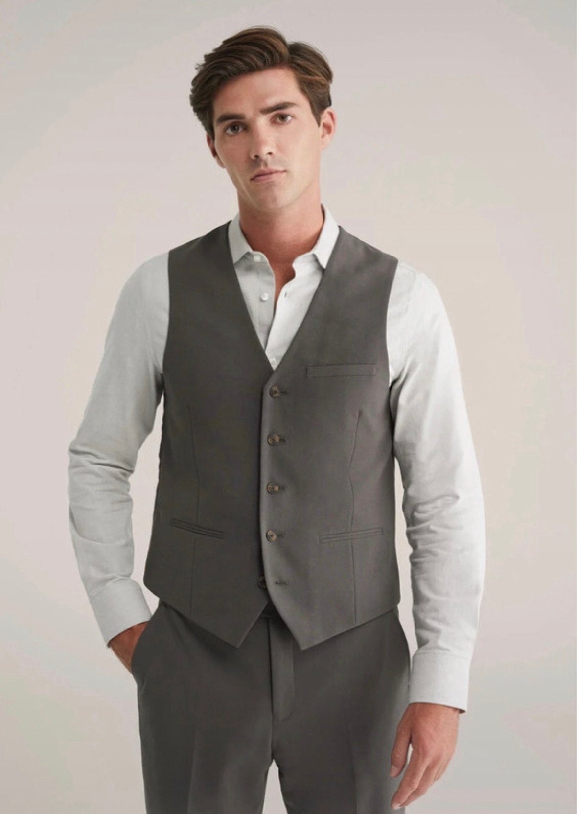 WE Fashion 2-Delige Heren Set: Gilet + Pantalon - Maat 4, Verzenden, Zo goed als nieuw, Maat 46 (S) of kleiner, Grijs