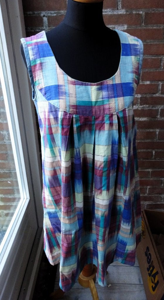 Blauw geblokt mouwloos tuniek/bloesje maat M, Kleding | Dames, Verzenden, Zo goed als nieuw, Maat 38/40 (M), Blauw