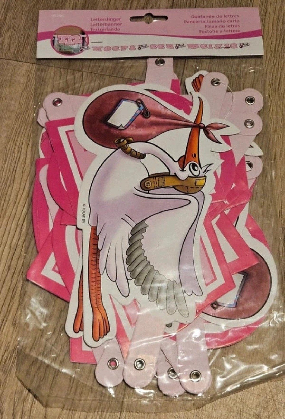 Letterslinger Hoera een Meisje - Ooievaar Roze, Versiering, Onbekend, Nieuw, Ophalen of Verzenden