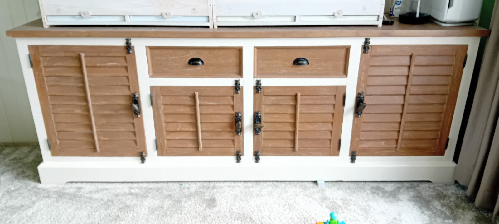 Landelijk dressoir met louvredeuren en lades, Huis en Inrichting, Ophalen, Gebruikt, Met lade(s), 200 cm of meer